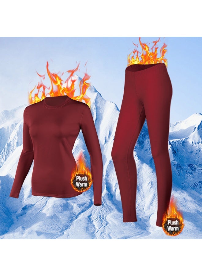 طقم ملابس داخلية نسائية حرارية، يتكون من قميص طويل الأكمام مبطن بالفليس وسروال مطابق. يتضمن طقم بيجامة مبطن بالصوف، مناسب للارتداء اليومي والأنشطة الخارجية مثل الجري والعمل والتزلج والمشي لمسافات طويلة والمشي. - Image 4